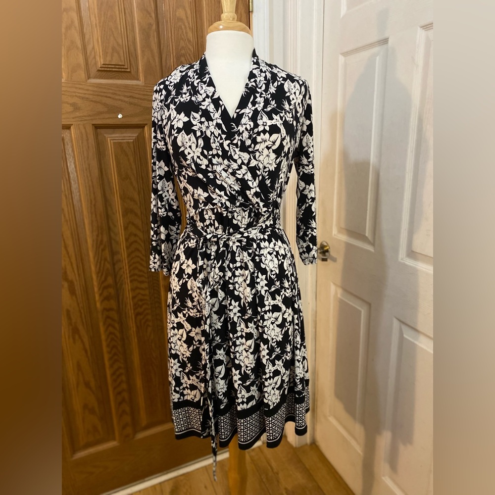 Liz Claiborne black floral wrap dress